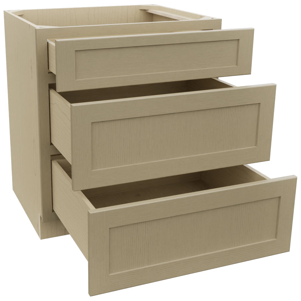 Fabuwood Galaxy Desert Oak DB30 Base 3 Drawers Cabinet, Open View