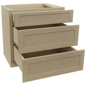 Fabuwood Galaxy Desert Oak DB33 Base 3 Drawers Cabinet, Open View
