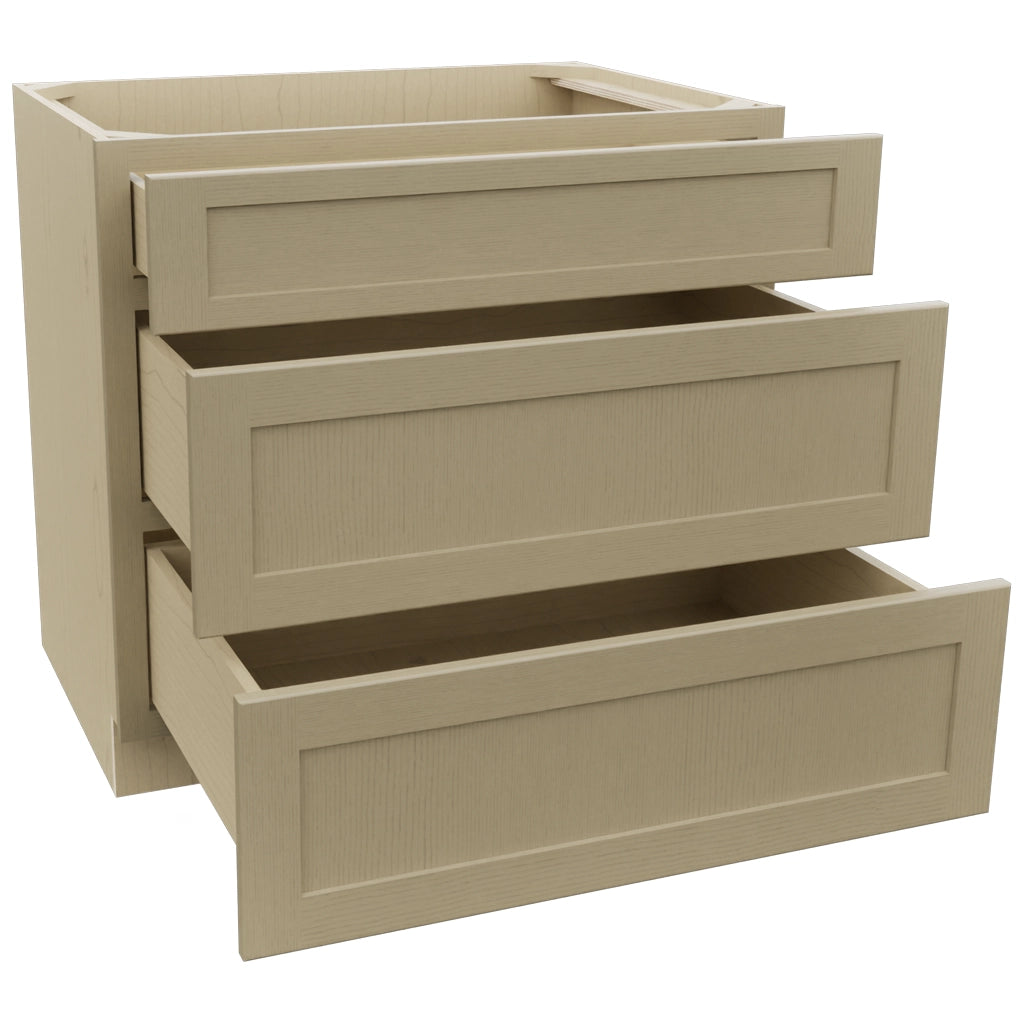 Fabuwood Galaxy Desert Oak DB36 Base 3 Drawers Cabinet, Open View