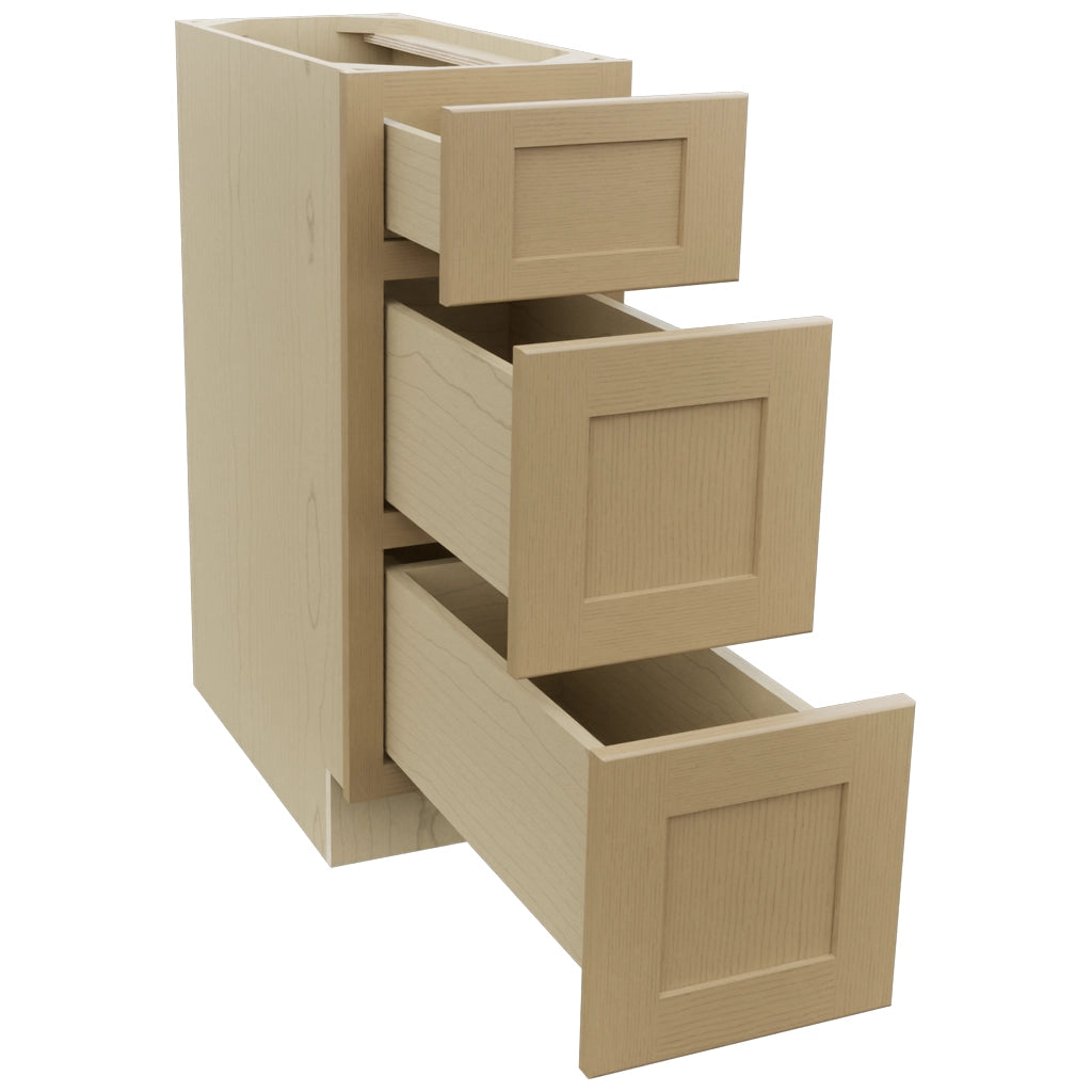 Fabuwood Galaxy Natural Oak DB12 Base 3 Drawers Cabinet, Open View