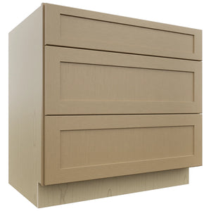 Fabuwood Galaxy Natural Oak DB36 Base 3 Drawers Cabinet, Front View