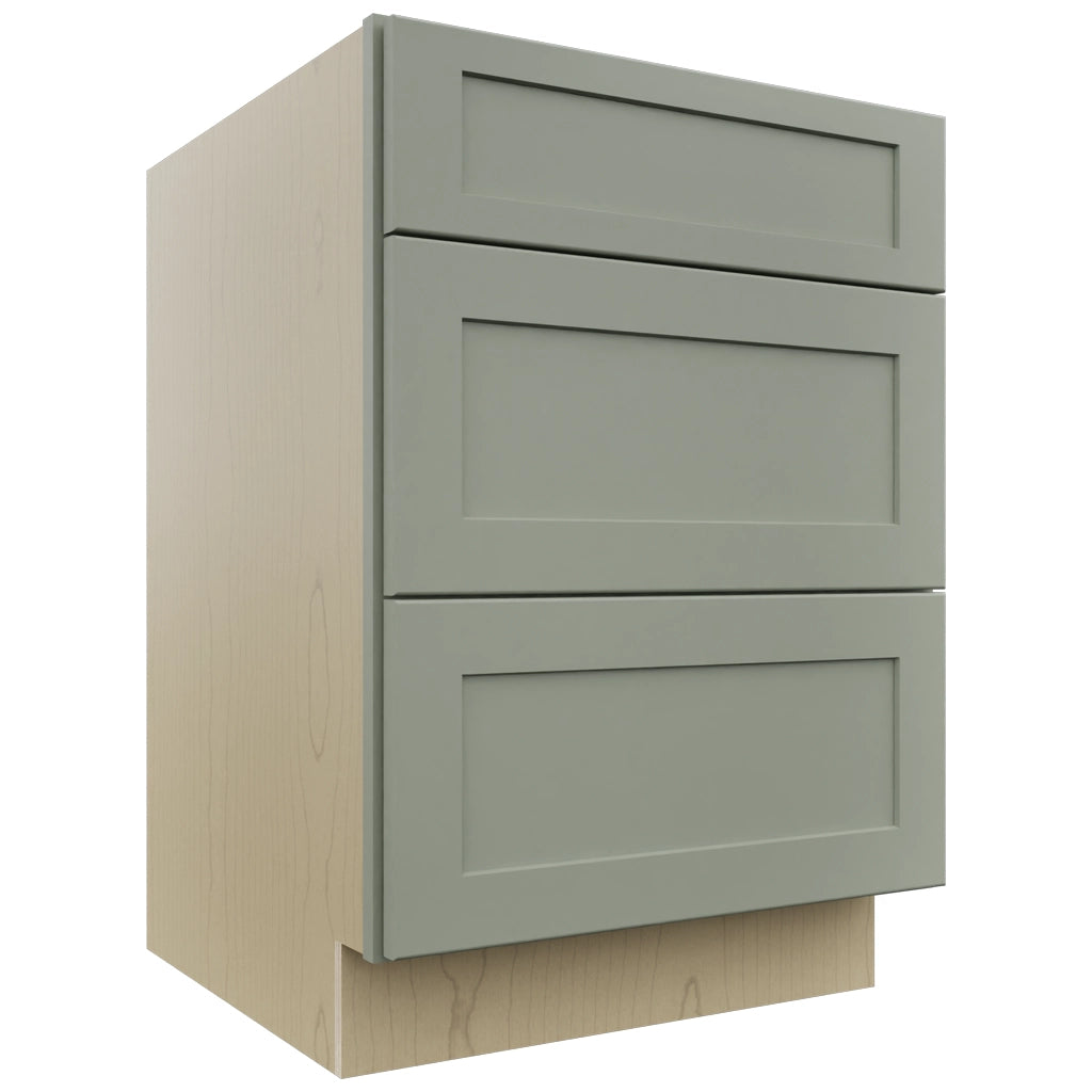 Fabuwood Galaxy Pistachio Green DB24 Base 3 Drawers Cabinet, Front View