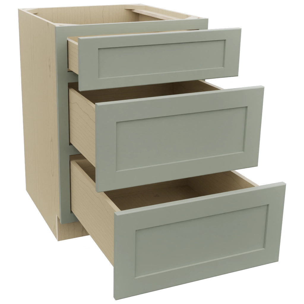 Fabuwood Galaxy Pistachio Green DB24 Base 3 Drawers Cabinet, Open View