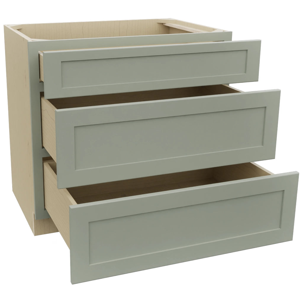 Fabuwood Galaxy Pistachio Green DB36 Base 3 Drawers Cabinet, Open View
