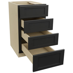 Fabuwood Galaxy Pitch Black DB18-4 Base 4 Drawers Cabinet, Open View