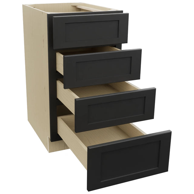 Fabuwood Galaxy Pitch Black DB18-4 Base 4 Drawers Cabinet, Open View