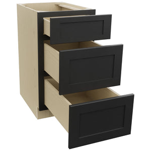 Fabuwood Galaxy Pitch Black DB18 Base 3 Drawers Cabinet, Open View