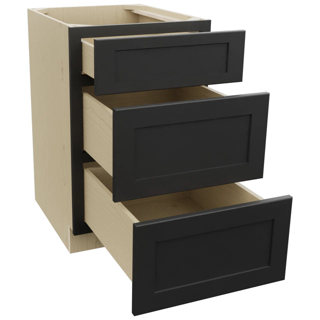 Fabuwood Galaxy Pitch Black DB21 Base 3 Drawers Cabinet, Open View
