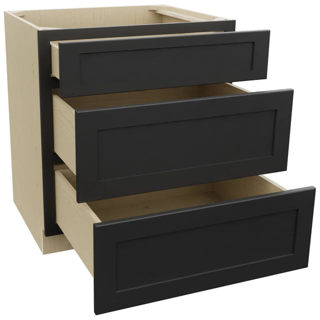 Fabuwood Galaxy Pitch Black DB30 Base 3 Drawers Cabinet, Open View