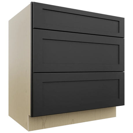 Fabuwood Galaxy Pitch Black DB33 Base 3 Drawers Cabinet, Front View