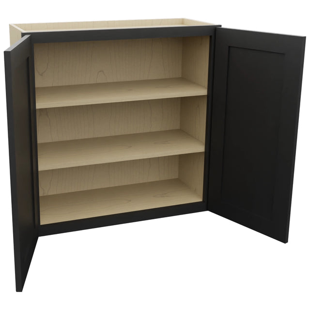 Fabuwood Galaxy Pitch Black W3030 Wall Standard Cabinet, Open View