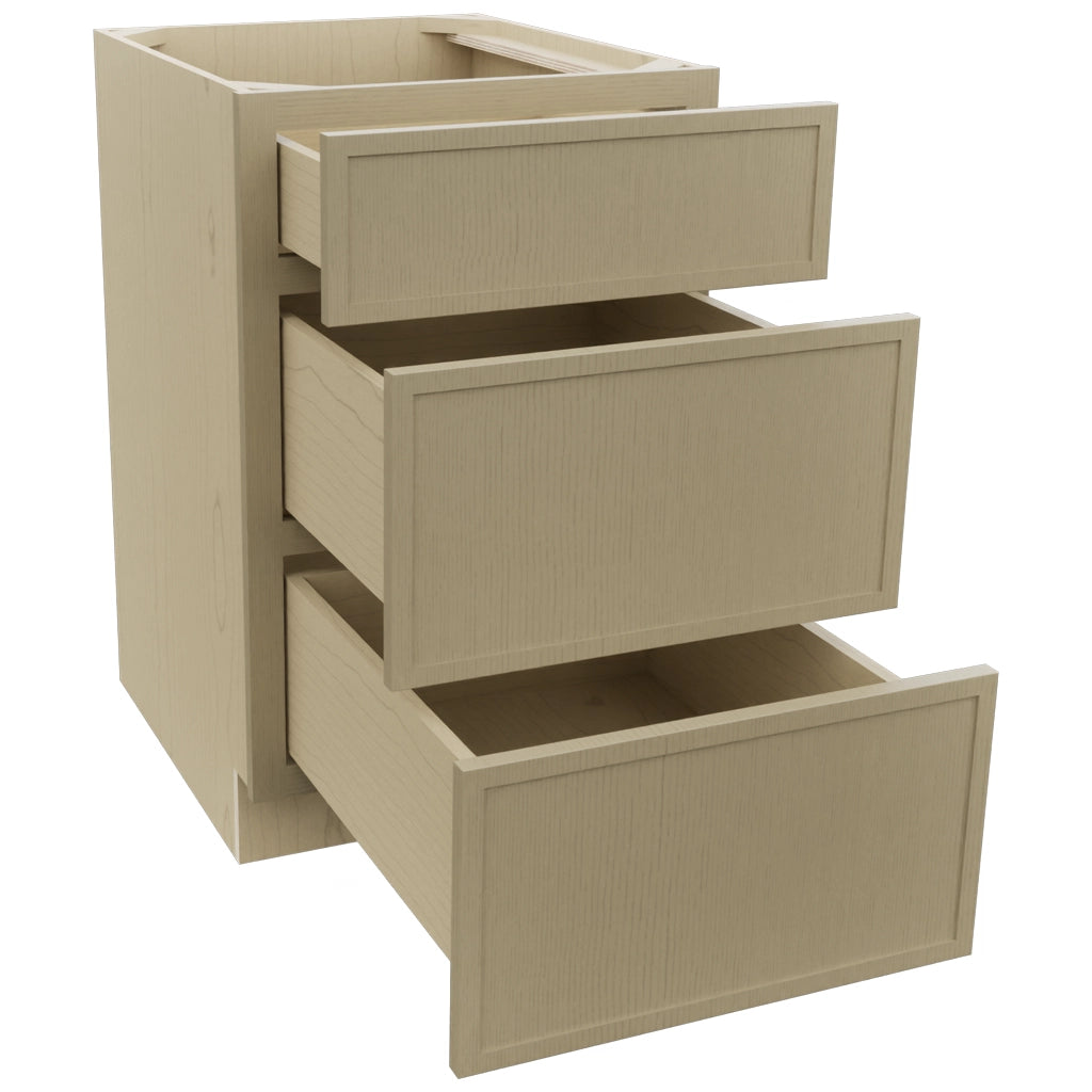 Fabuwood Luna Desert Oak DB21 Base 3 Drawers Cabinet, Open View