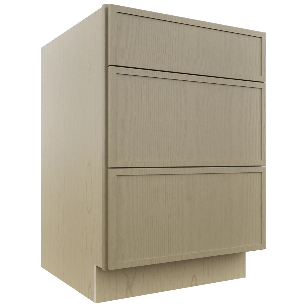 Fabuwood Luna Desert Oak DB24 Base 3 Drawers Cabinet, Front View