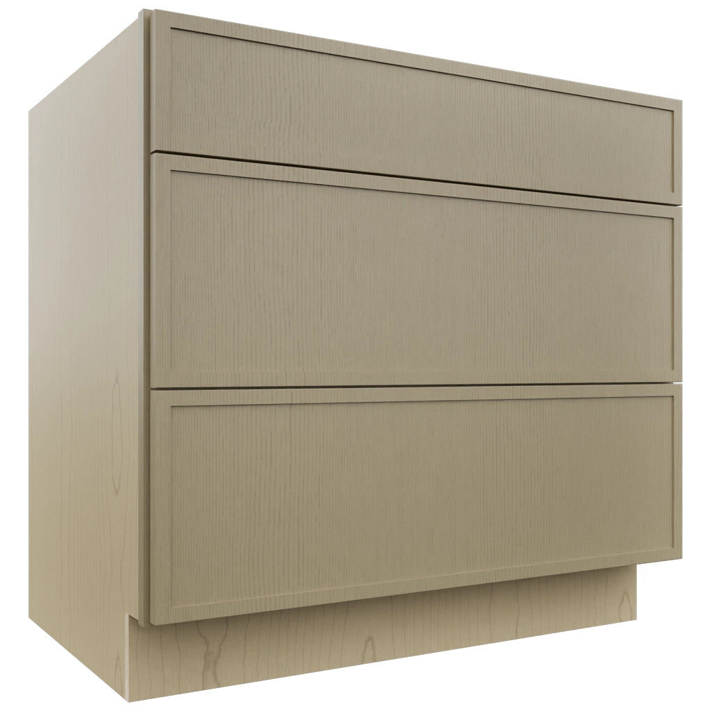 Fabuwood Luna Desert Oak DB36 Base 3 Drawers Cabinet, Front View