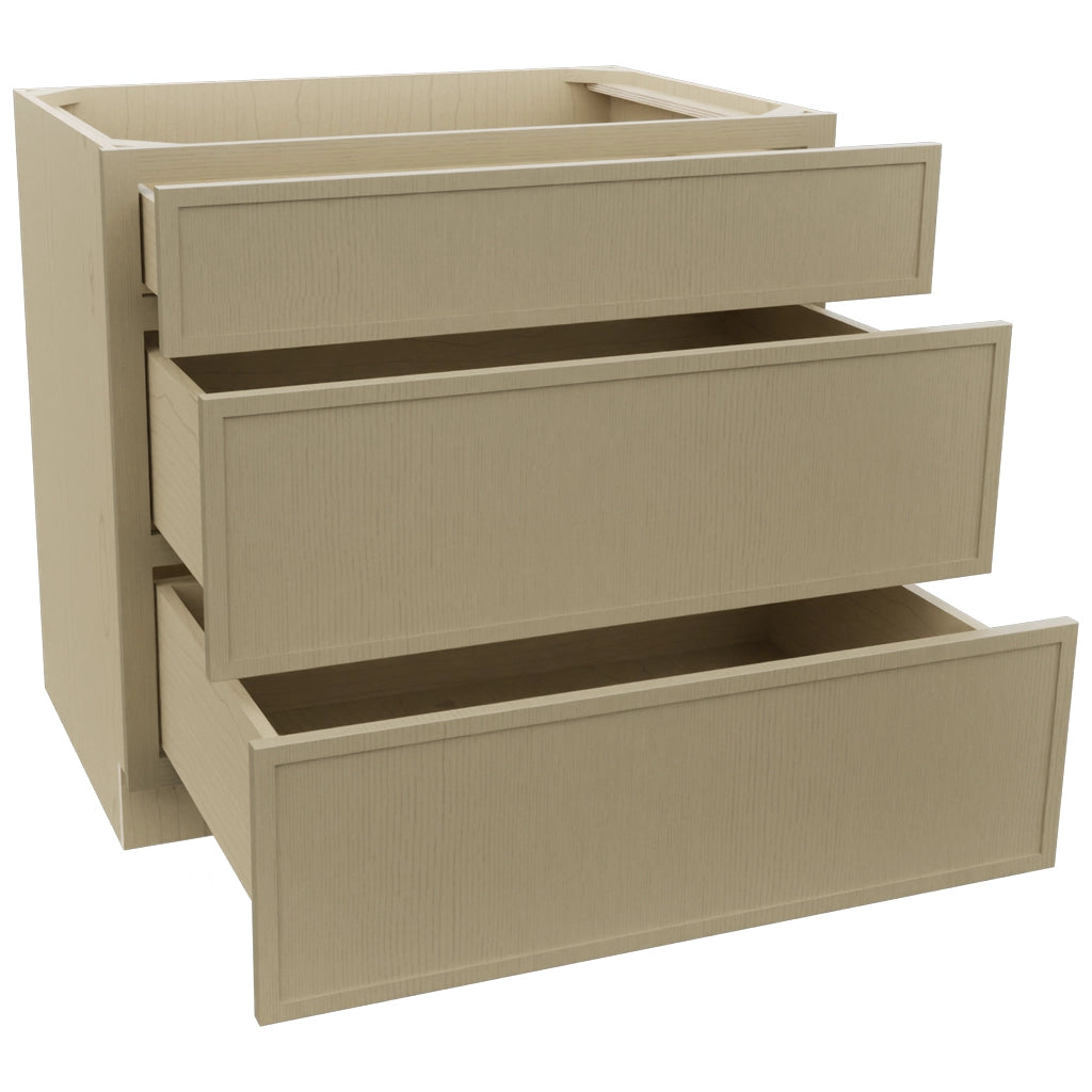 Fabuwood Luna Desert Oak DB36 Base 3 Drawers Cabinet, Open View