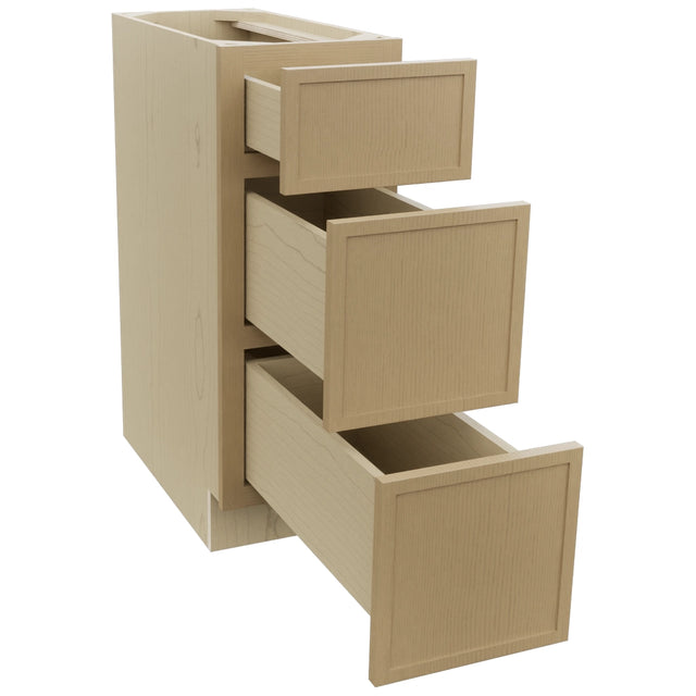Fabuwood Luna Natural Oak DB12 Base 3 Drawers Cabinet, Open View