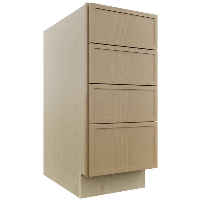 Fabuwood Luna Natural Oak DB15-4 Base 4 Drawers Cabinet, Front View