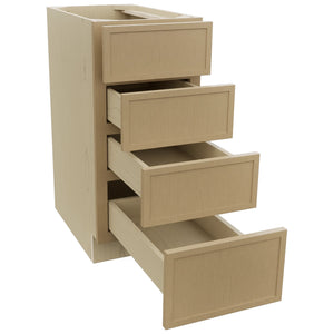 Fabuwood Luna Natural Oak DB15-4 Base 4 Drawers Cabinet, Open View
