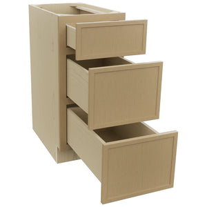 Fabuwood Luna Natural Oak DB15 Base 3 Drawers Cabinet, Open View