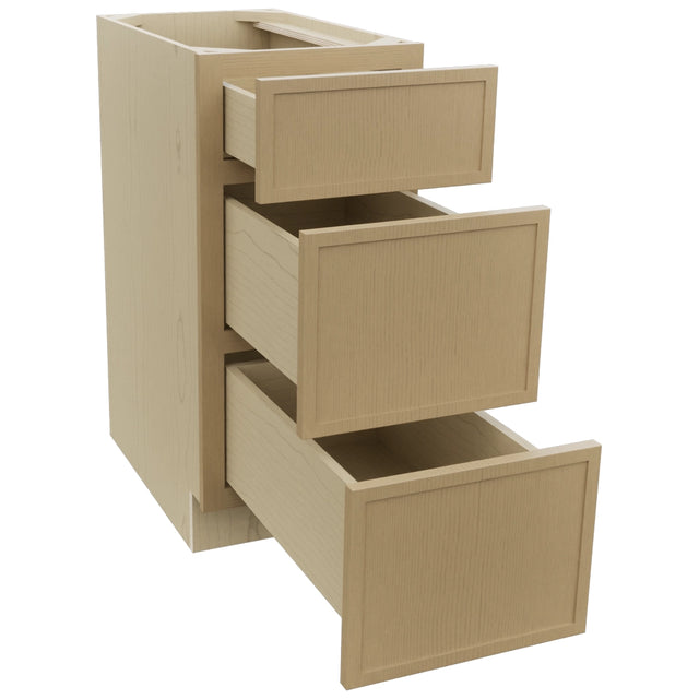 Fabuwood Luna Natural Oak DB15 Base 3 Drawers Cabinet, Open View