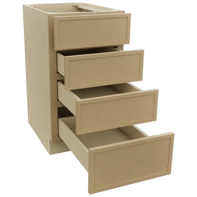 Fabuwood Luna Natural Oak DB18-4 Base 4 Drawers Cabinet, Open View