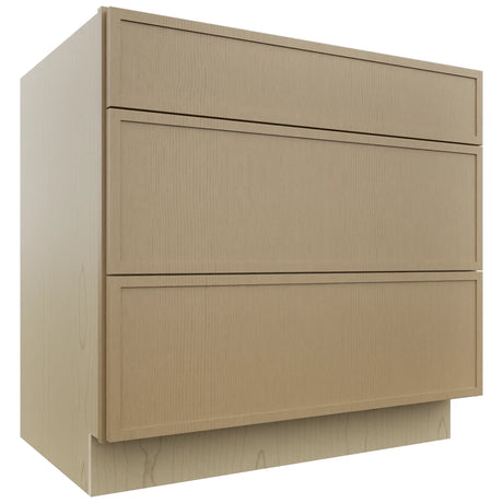 Fabuwood Luna Natural Oak DB36 Base 3 Drawers Cabinet, Front View