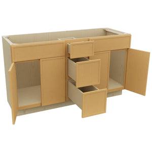 Fabuwood Luna Timber VSD60DOUBLE Vanity Combo Cabinet, Open View