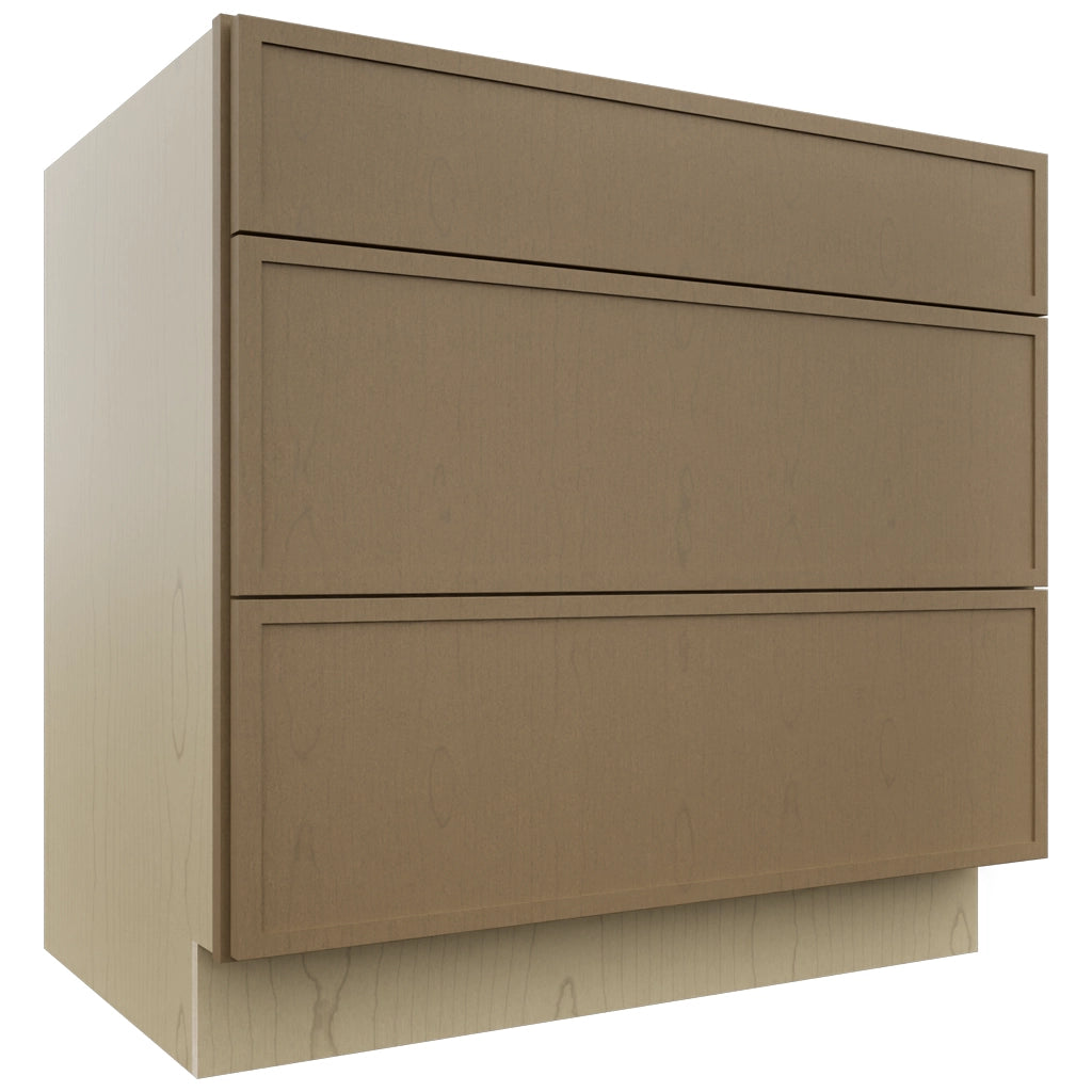 Fabuwood Luna Truffle DB36 Base 3 Drawers Cabinet, Front View