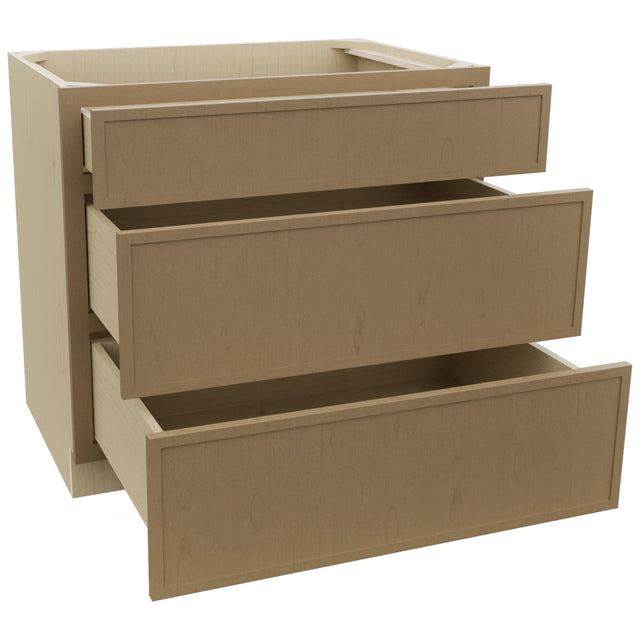 Fabuwood Luna Truffle DB36 Base 3 Drawers Cabinet, Open View