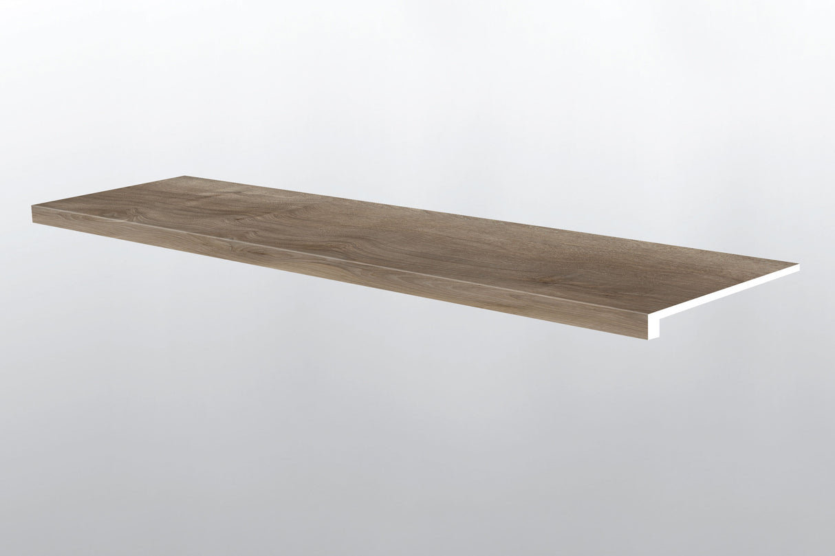 Highcliffe Greige (PELDAÑO DE ESCALERA CON BORDE SUAVIZADO [Madera • Mate • Medio] - LVT * MOLDURA DE VINILO DE LUJO) | 3,8 cm x 6,3 cm x 119,5 cm